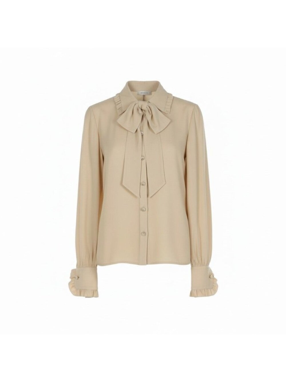 Celine Sand Crepe Bow Tie Silk Blouse Macadam Logo Ball Button 36 Ivory